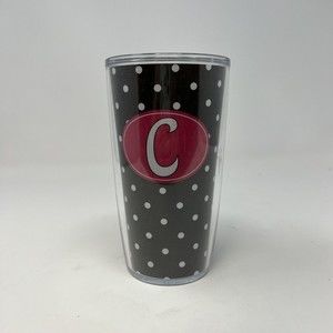 Tervis Monogram Initial "C" Polka Dot Black Pink White 16 oz. Tumbler New